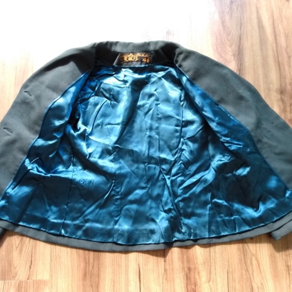 Vintage 50s 60s Suit MCM Jacket Skirt Tailored Dark Green Split Collar 35B 28W - Picture 8 of 13